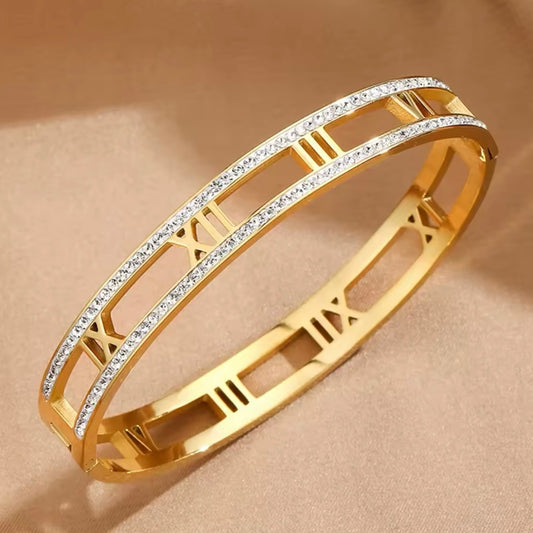 Bracciale Numeri Romani e Zirconi Oro/Oro Rosa/Argento