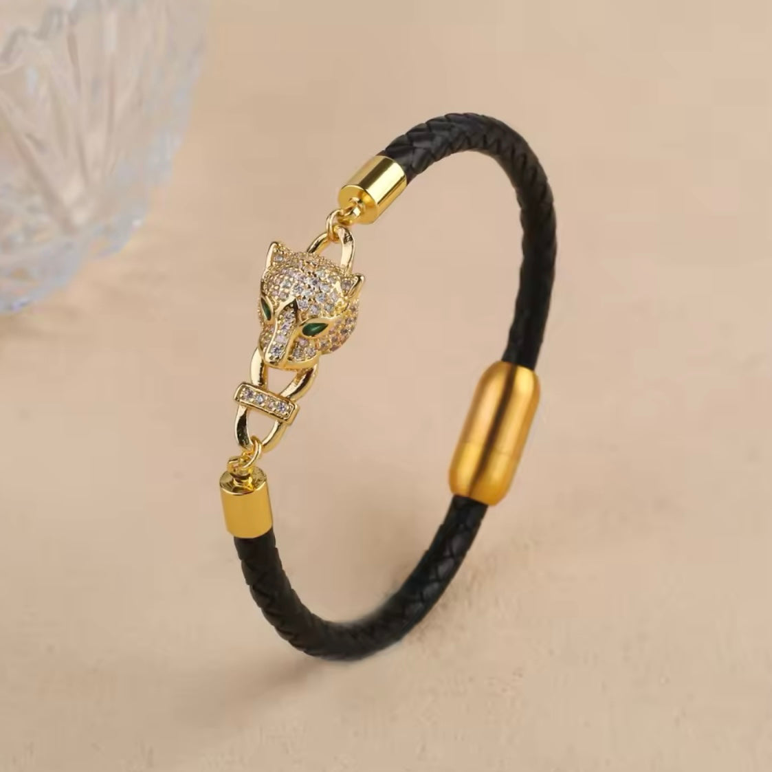 Bracciale in Corda con Ciondolo Oro e Zirconi