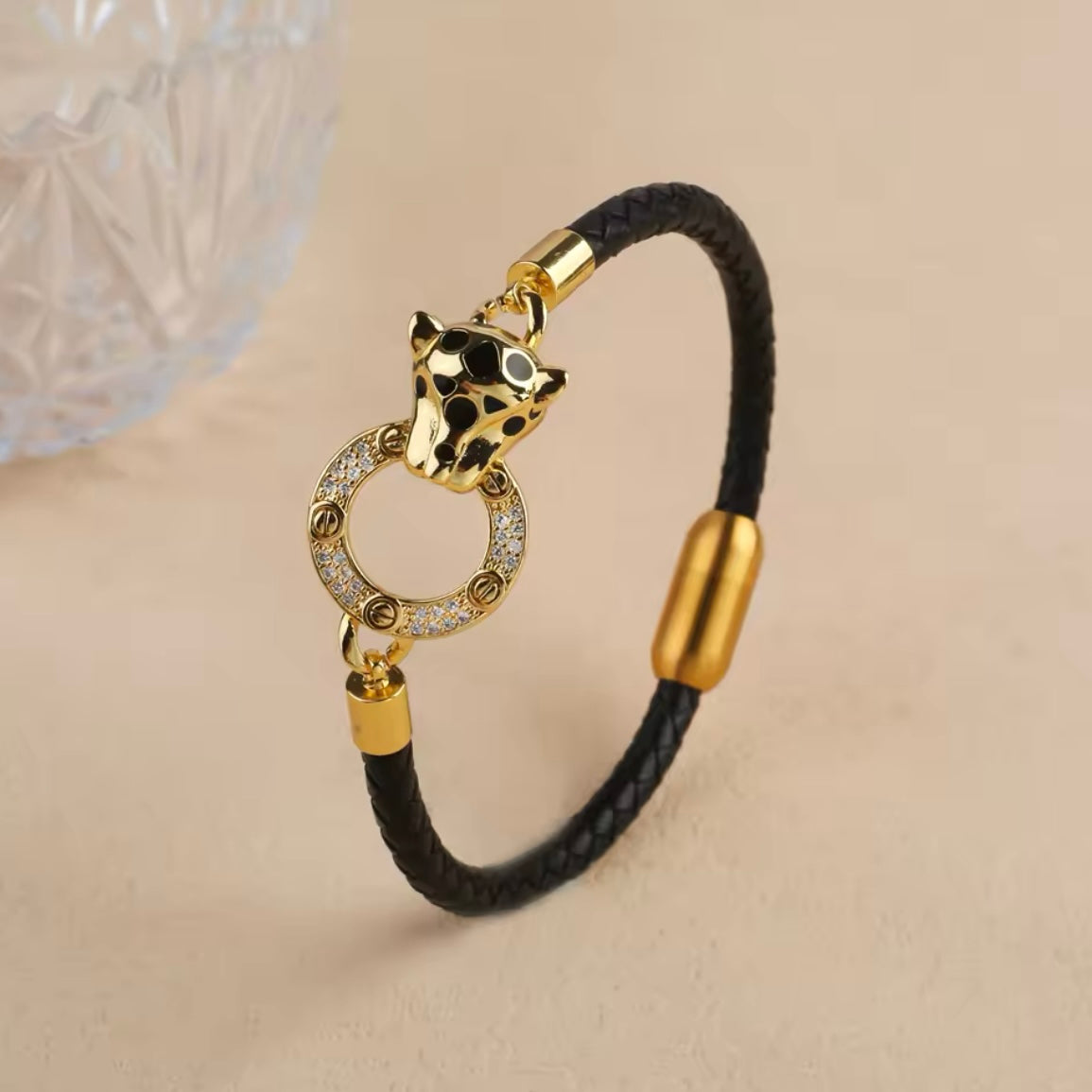 Bracciale in Corda con Ciondolo Oro e Zirconi