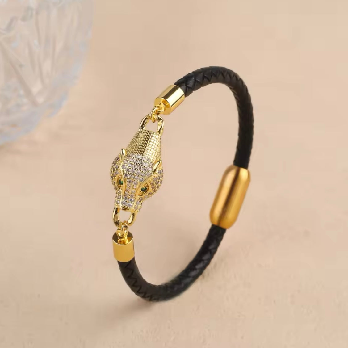 Bracciale in Corda con Ciondolo Oro e Zirconi