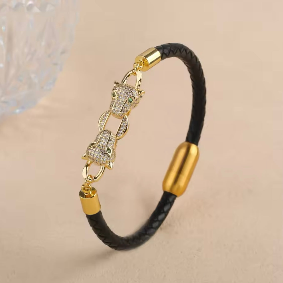 Bracciale in Corda con Ciondolo Oro e Zirconi