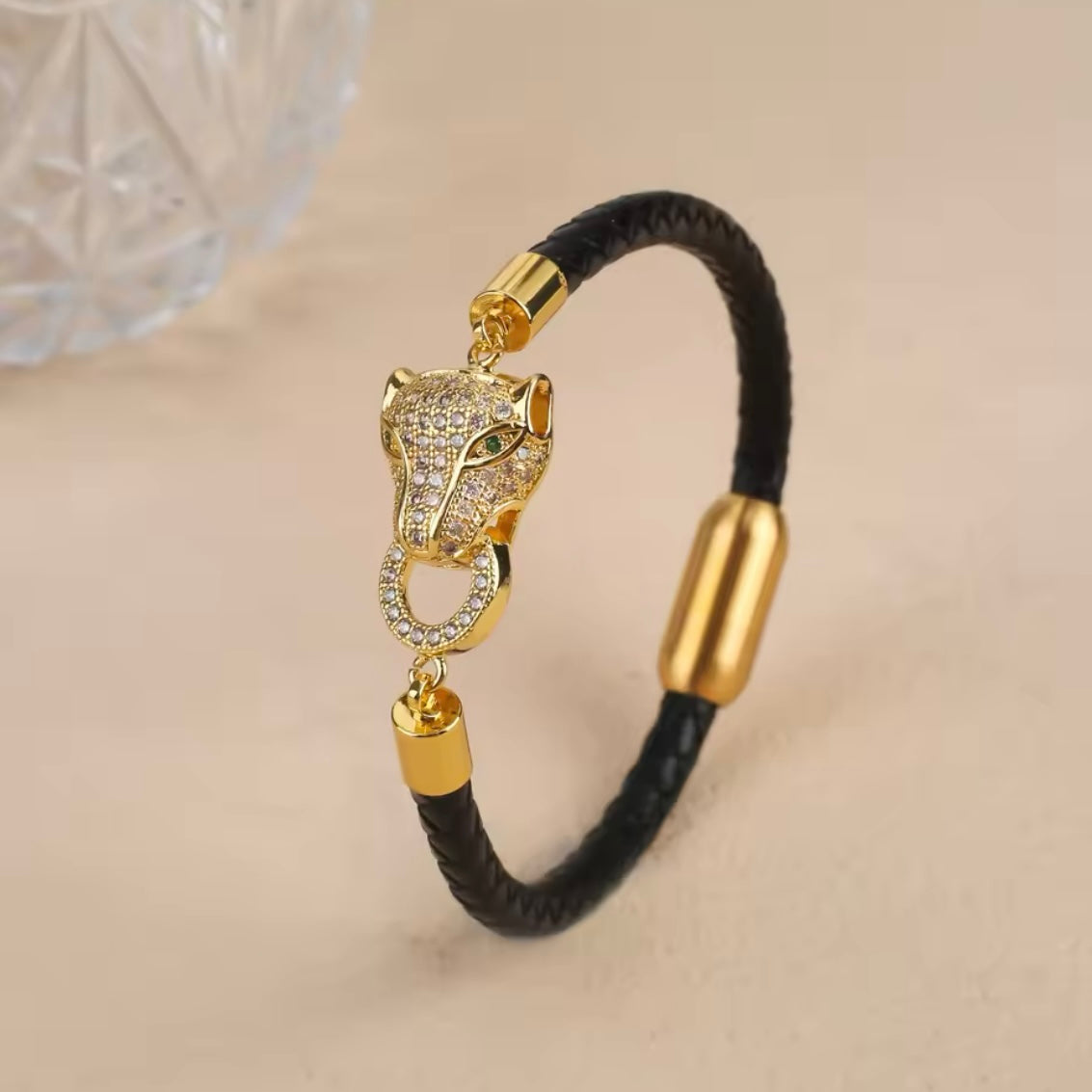 Bracciale in Corda con Ciondolo Oro e Zirconi