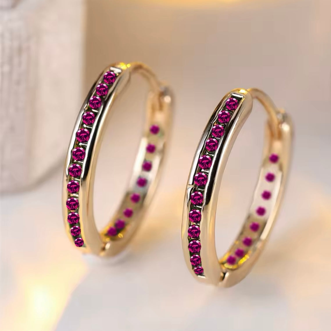 Orecchini con Zirconi Viola Oro/Oro Rosa/Argento