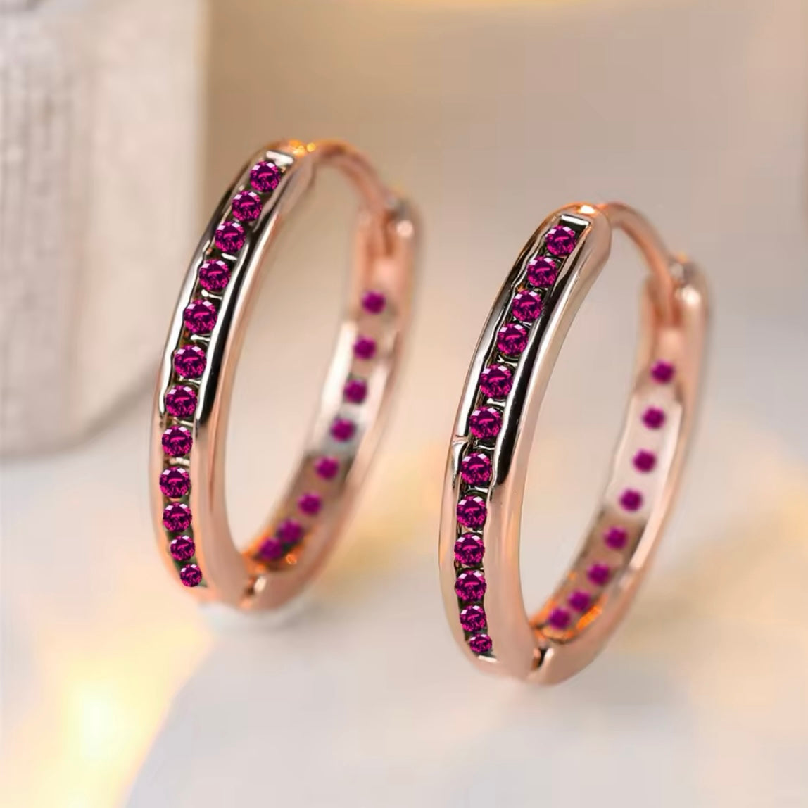 Orecchini con Zirconi Viola Oro/Oro Rosa/Argento