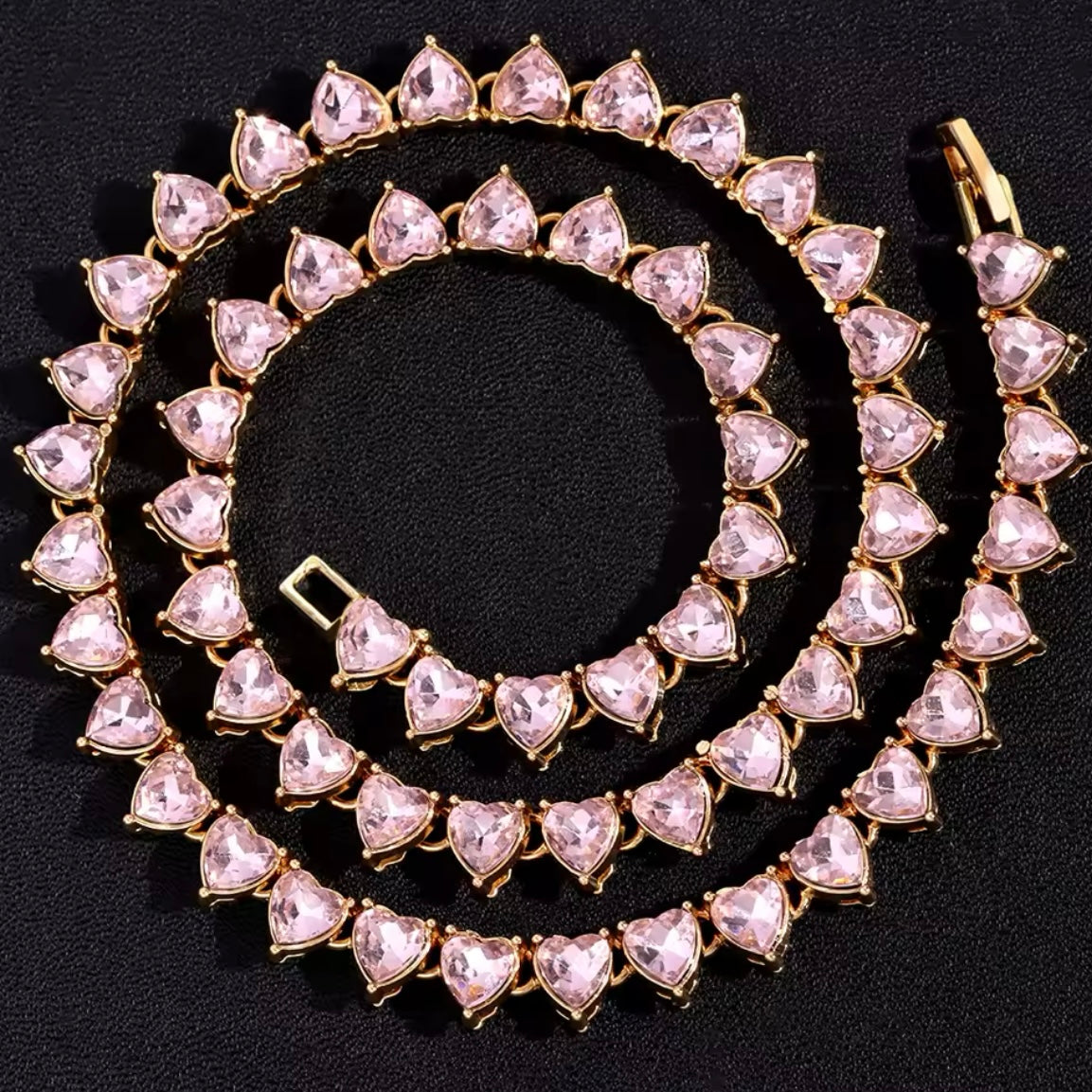 Girocollo a Cuori con Zirconi Rosa/Bianchi - Oro/Argento