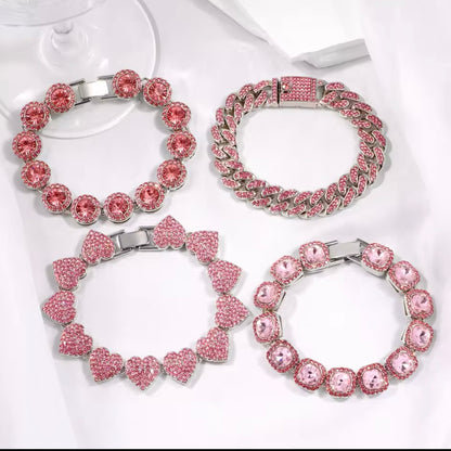 Bracciali 'Full Iced' con Zirconi Rosa - Argento