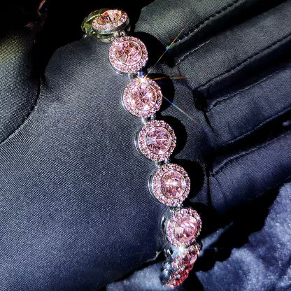 Bracciali 'Full Iced' con Zirconi Rosa - Argento