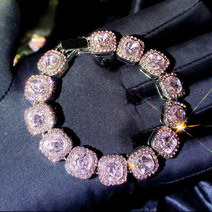 Bracciali 'Full Iced' con Zirconi Rosa - Argento