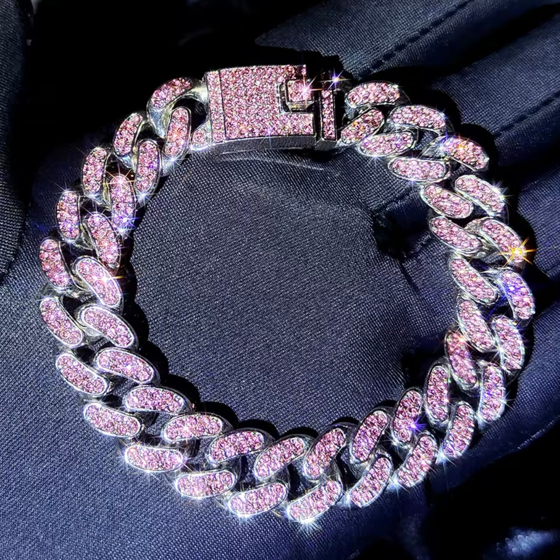 Bracciali 'Full Iced' con Zirconi Rosa - Argento