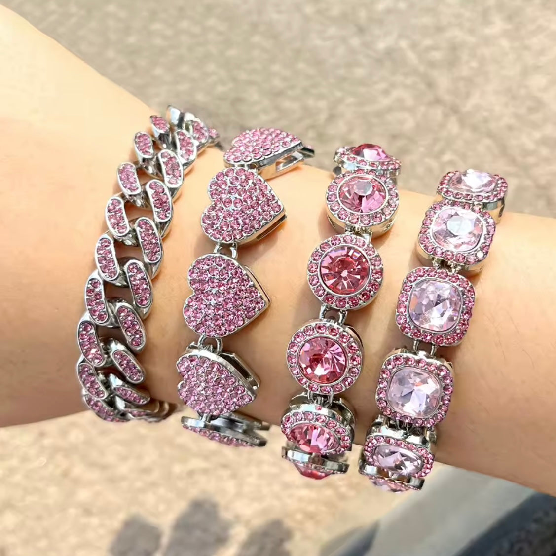 Bracciali 'Full Iced' con Zirconi Rosa - Argento