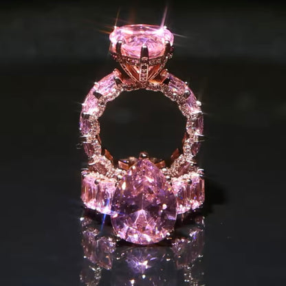 Anello 'Full Iced' con Zirconi Rosa - Oro