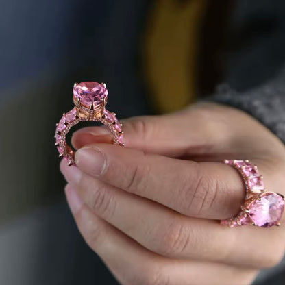 Anello 'Full Iced' con Zirconi Rosa - Oro