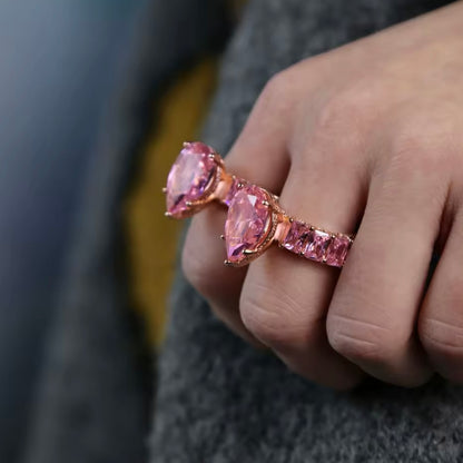 Anello 'Full Iced' con Zirconi Rosa - Oro