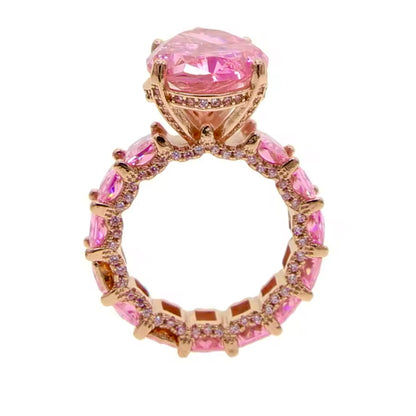 Anello 'Full Iced' con Zirconi Rosa - Oro