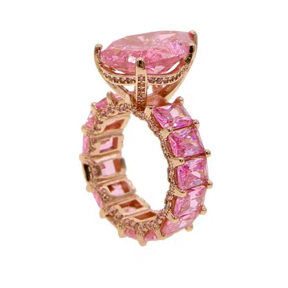 Anello 'Full Iced' con Zirconi Rosa - Oro