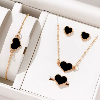 Set di Collana, Bracciale, Orecchini e Anello 'Minimal Love Black' Oro