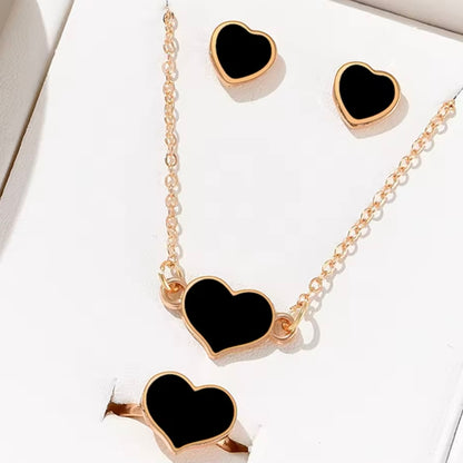 Set di Collana, Bracciale, Orecchini e Anello 'Minimal Love Black' Oro