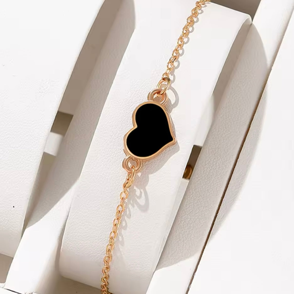 Set di Collana, Bracciale, Orecchini e Anello 'Minimal Love Black' Oro